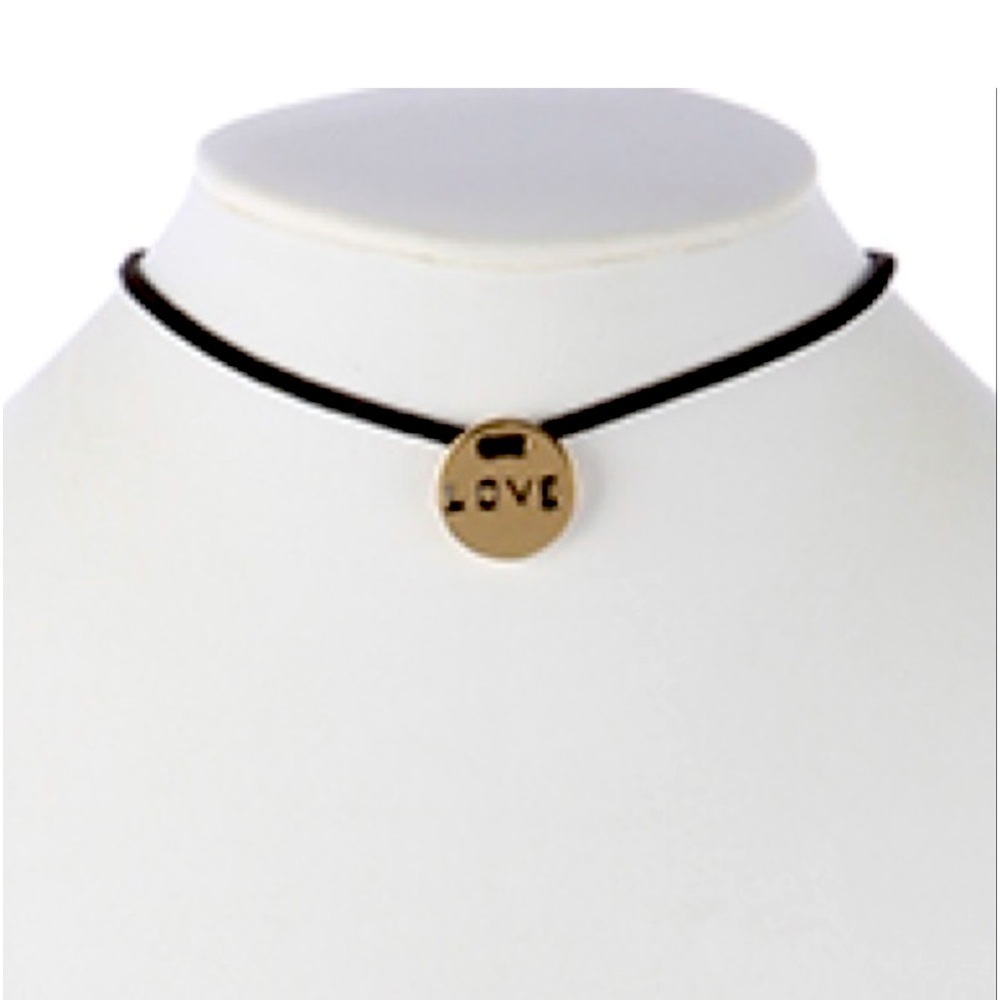 Metal disk love charm choker necklace
